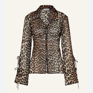 NWOT- GANNI TIE-DETAILED LEOPARD PRINT BLOUSE - sZ36/ SMALL